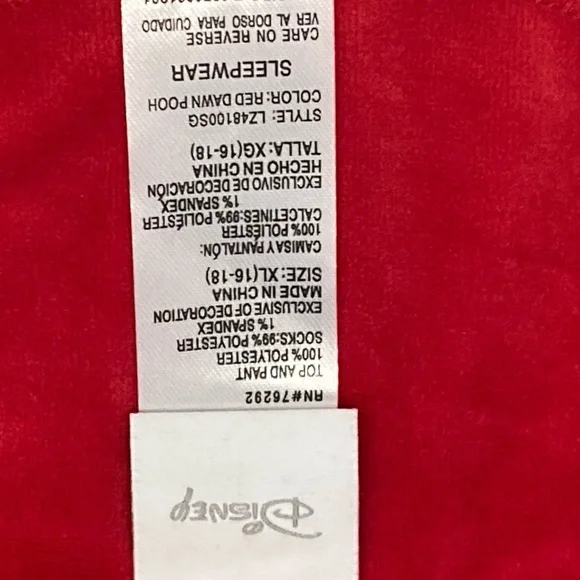 Disney Red and Gray Winnie the Pooh Pajama Set, Women’s Size XL (top and bottom) - Picture 5 of 8